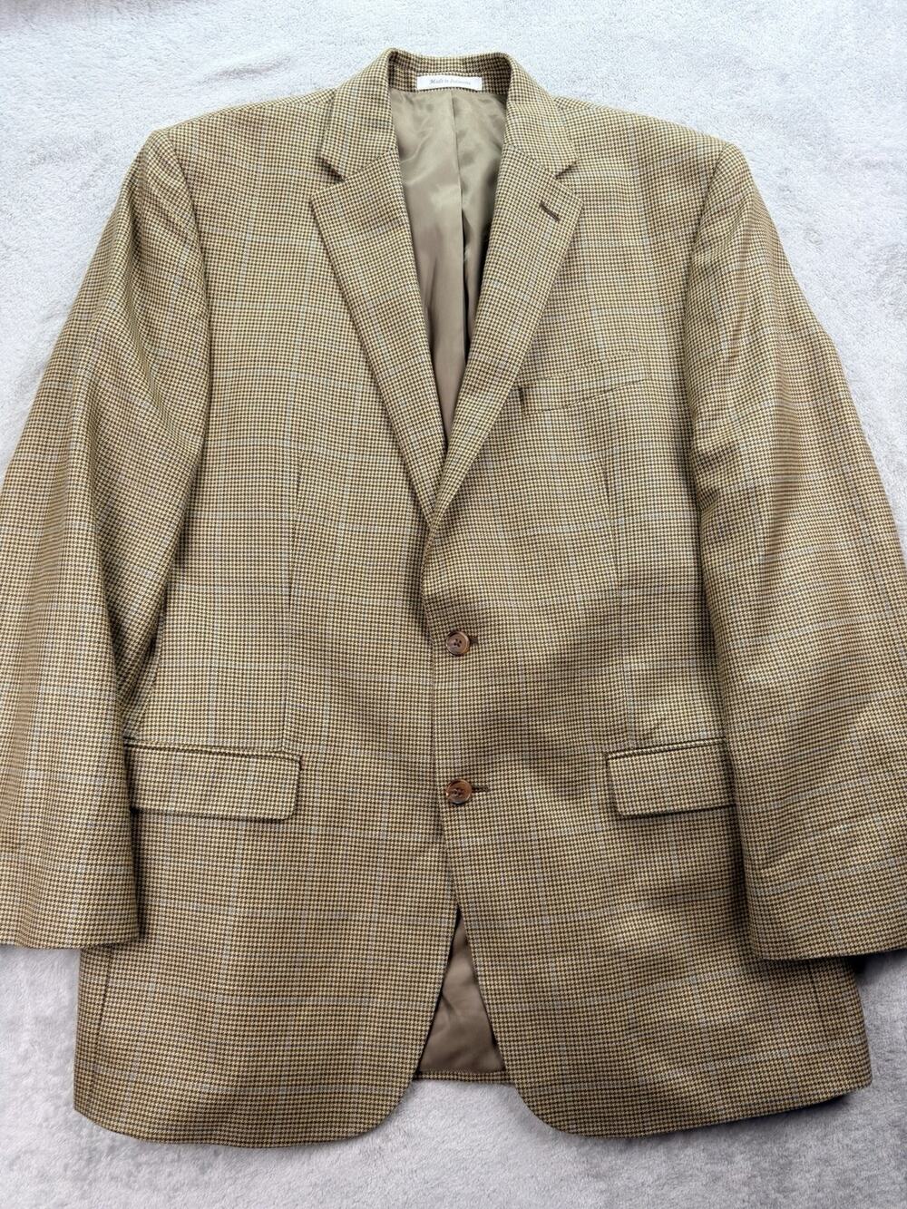 Lauren Ralph Lauren Men’s Blazer 42L Silk Wool Houndstooth Plaid Sport Coat